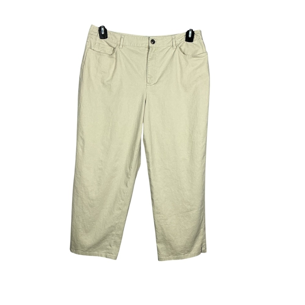 Talbots Beige Linen Blend Stretch Straight Leg Pants Womens 12 Stone Neutral